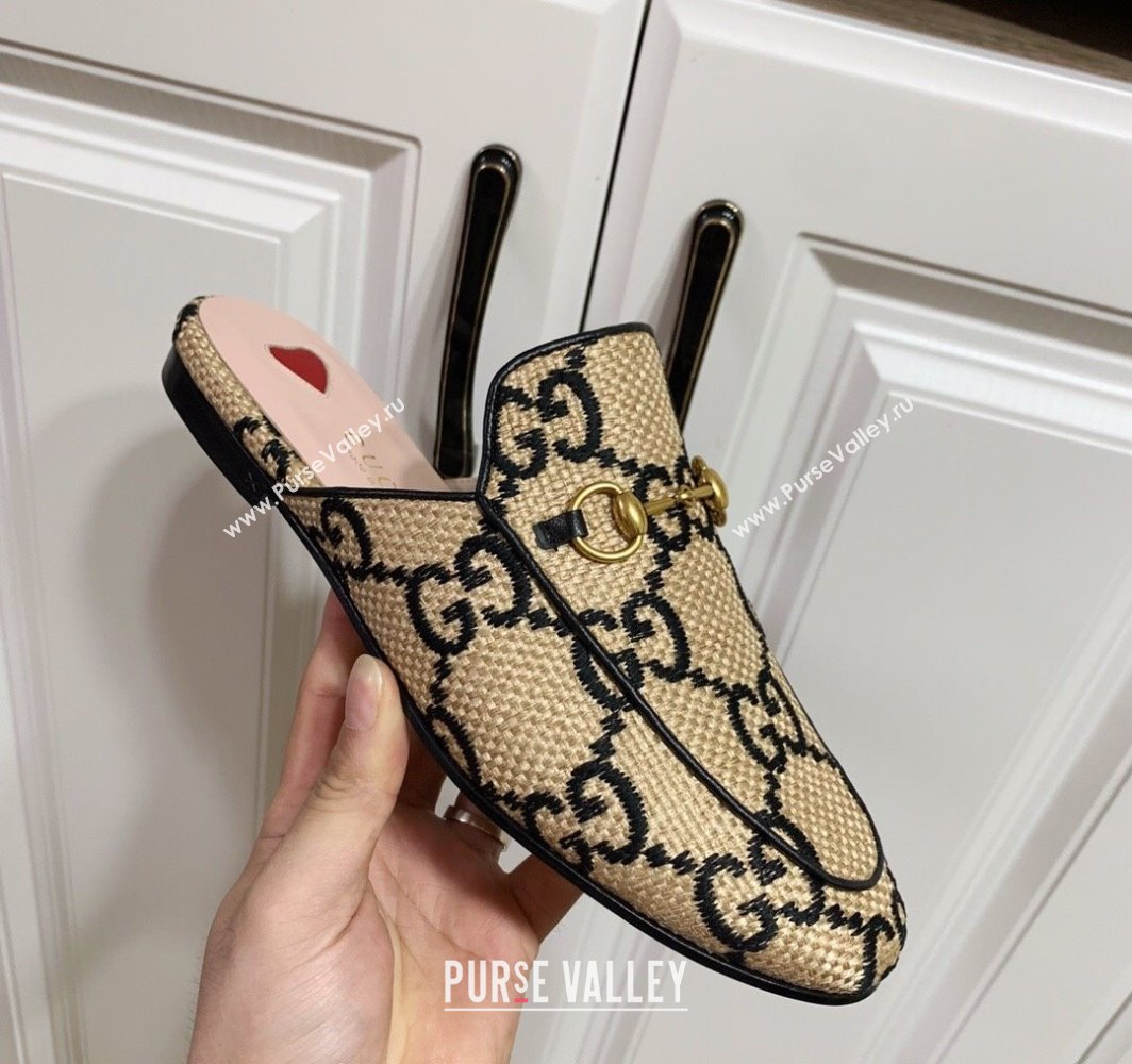 Gucci Princetown Jumbo GG Canvas Flat Slippers Beige/Black 2025 557730 (SS-250423140)