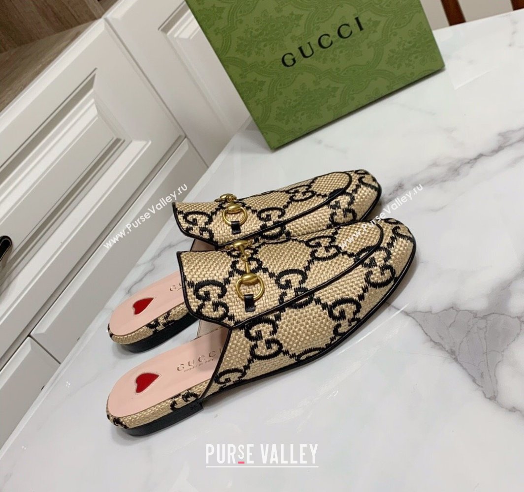Gucci Princetown Jumbo GG Canvas Flat Slippers Beige/Black 2025 557730 (SS-250423140)