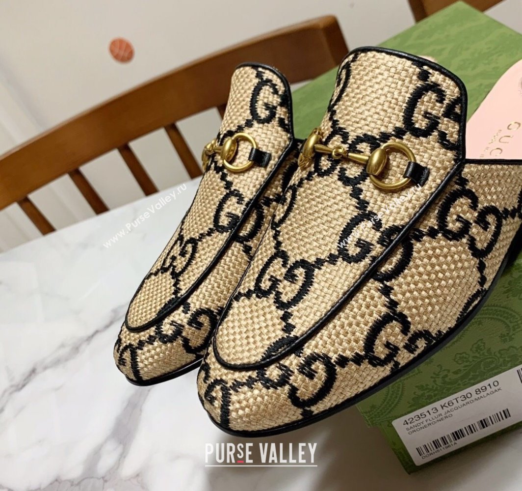 Gucci Princetown Jumbo GG Canvas Flat Slippers Beige/Black 2025 557730 (SS-250423140)