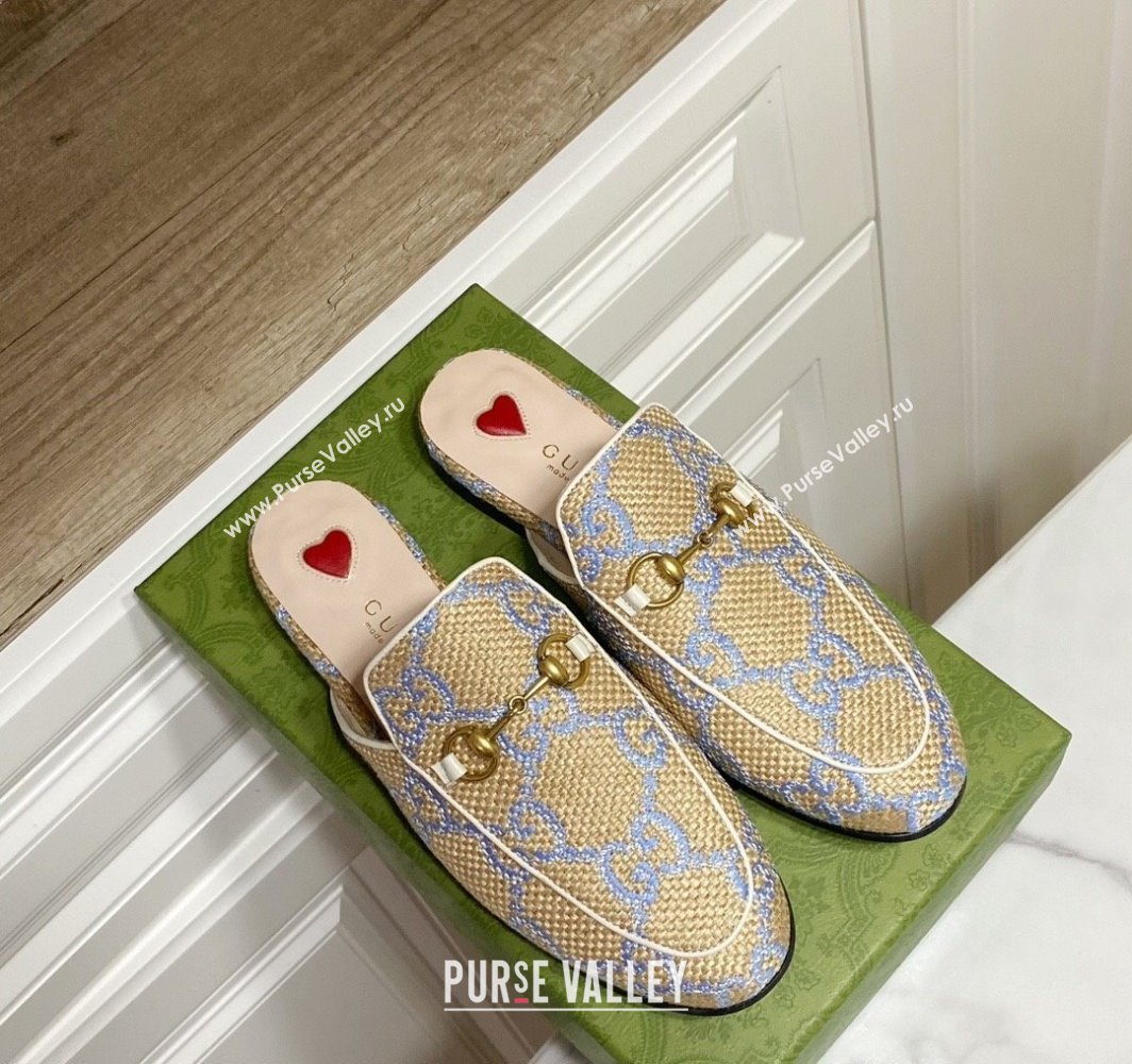Gucci Princetown Jumbo GG Canvas Flat Slippers Beige/Purple 2025 557730 (SS-250423141)