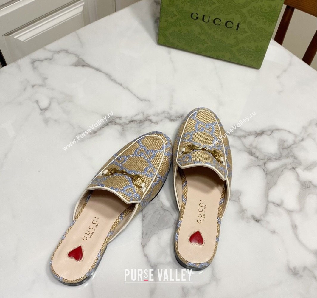 Gucci Princetown Jumbo GG Canvas Flat Slippers Beige/Purple 2025 557730 (SS-250423141)