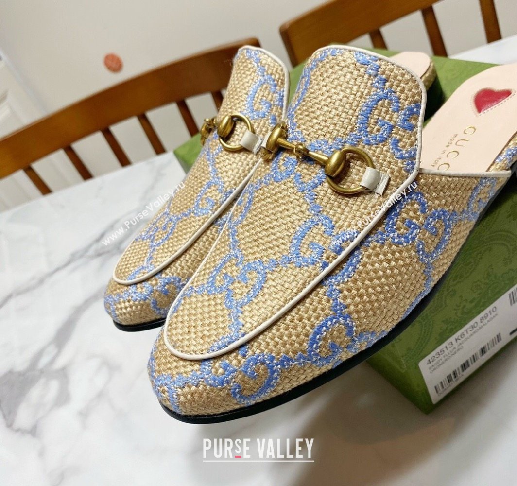 Gucci Princetown Jumbo GG Canvas Flat Slippers Beige/Purple 2025 557730 (SS-250423141)