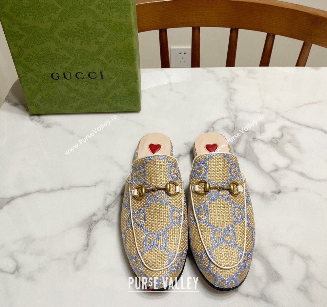 Gucci Princetown Jumbo GG Canvas Flat Slippers Beige/Purple 2025 557730 (SS-250423141)