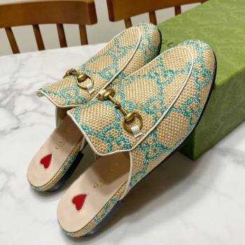 Gucci Princetown Jumbo GG Canvas Flat Slippers Beige/Green 2025 557730 (SS-250423142)