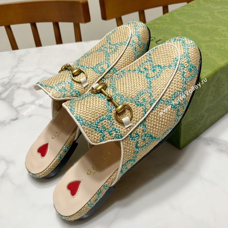 Gucci Princetown Jumbo GG Canvas Flat Slippers Beige/Green 2025 557730 (SS-250423142)