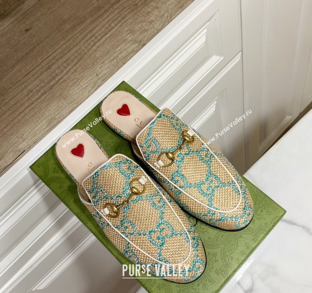 Gucci Princetown Jumbo GG Canvas Flat Slippers Beige/Green 2025 557730 (SS-250423142)