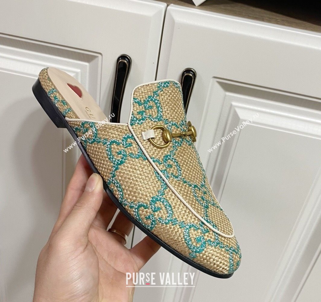 Gucci Princetown Jumbo GG Canvas Flat Slippers Beige/Green 2025 557730 (SS-250423142)