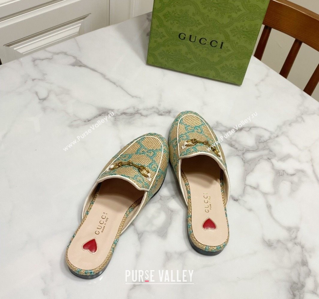 Gucci Princetown Jumbo GG Canvas Flat Slippers Beige/Green 2025 557730 (SS-250423142)