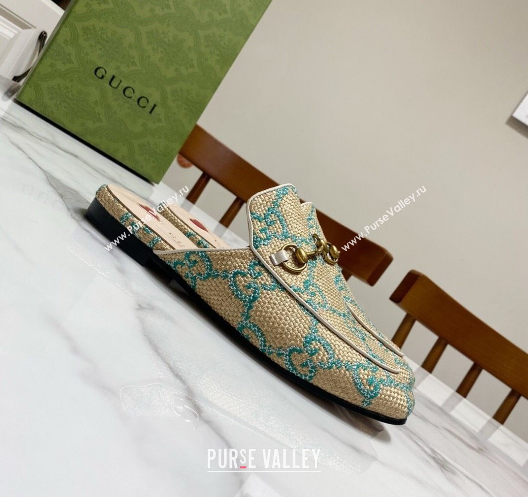 Gucci Princetown Jumbo GG Canvas Flat Slippers Beige/Green 2025 557730 (SS-250423142)