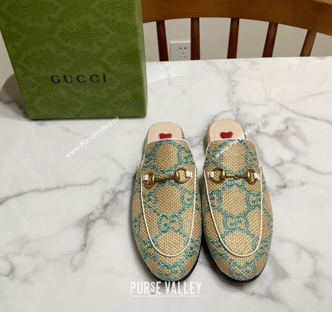 Gucci Princetown Jumbo GG Canvas Flat Slippers Beige/Green 2025 557730 (SS-250423142)