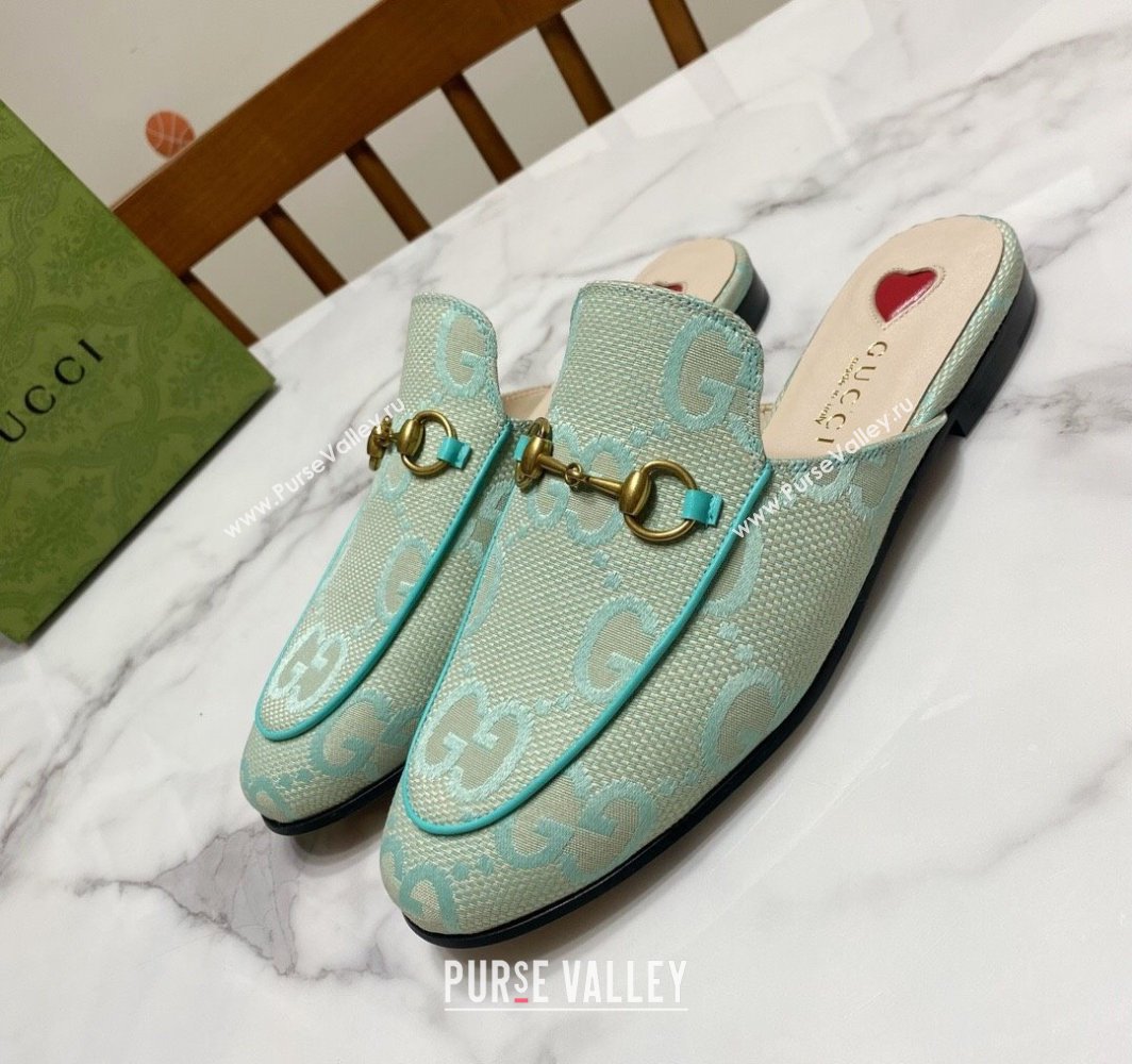 Gucci Princetown Jumbo GG Canvas Flat Slippers Light Green 2025 557730 (SS-250423143)