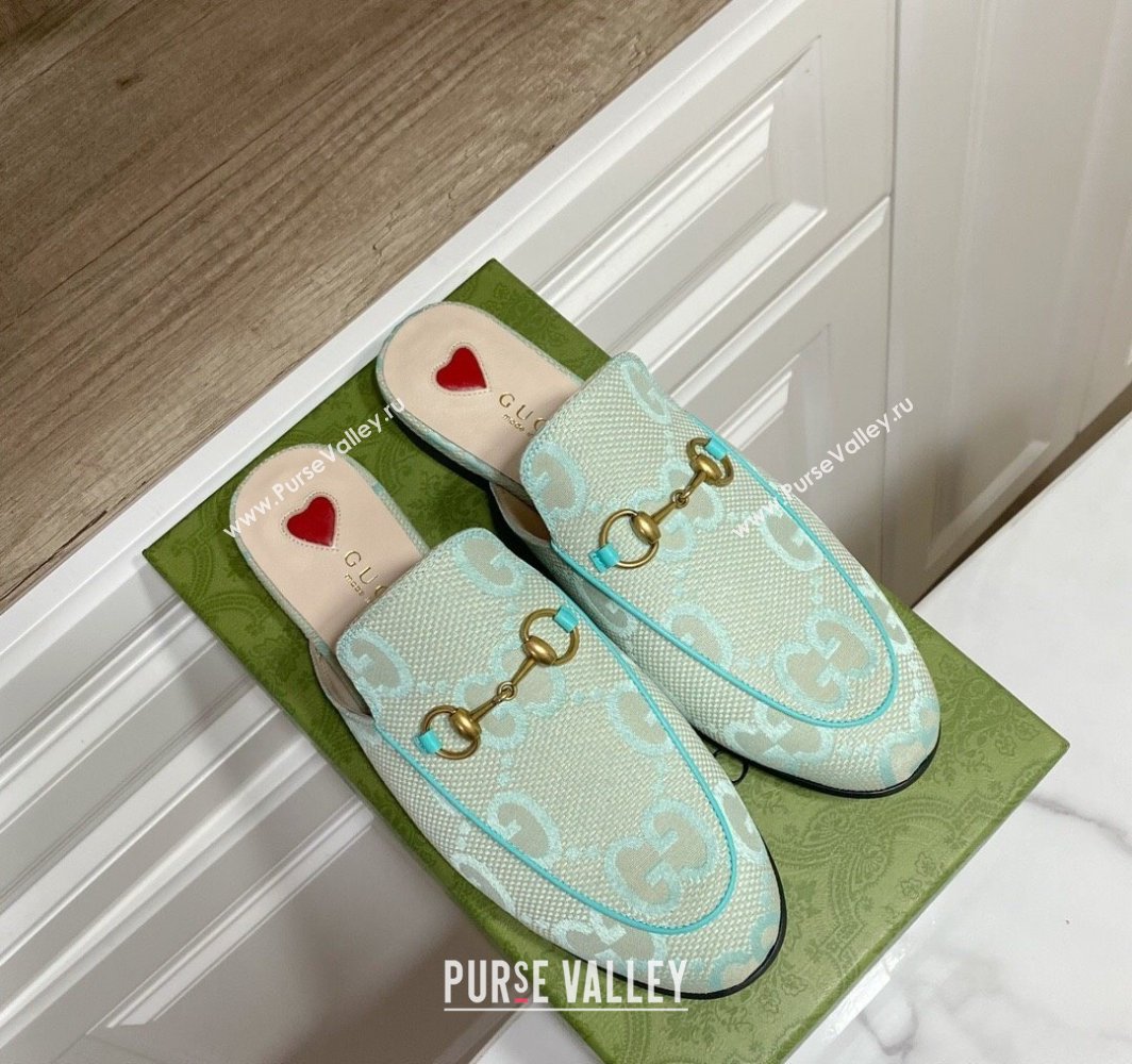 Gucci Princetown Jumbo GG Canvas Flat Slippers Light Green 2025 557730 (SS-250423143)