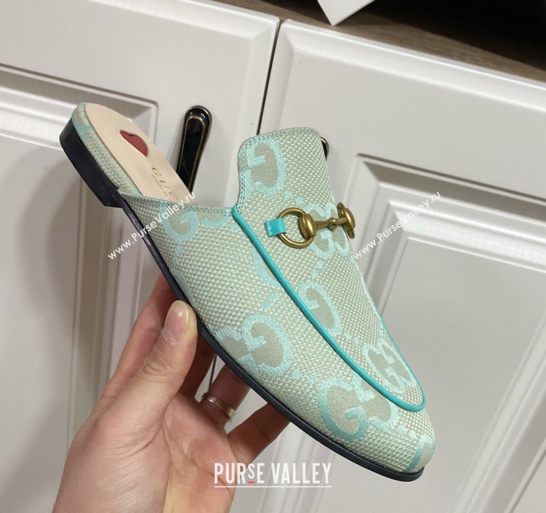 Gucci Princetown Jumbo GG Canvas Flat Slippers Light Green 2025 557730 (SS-250423143)