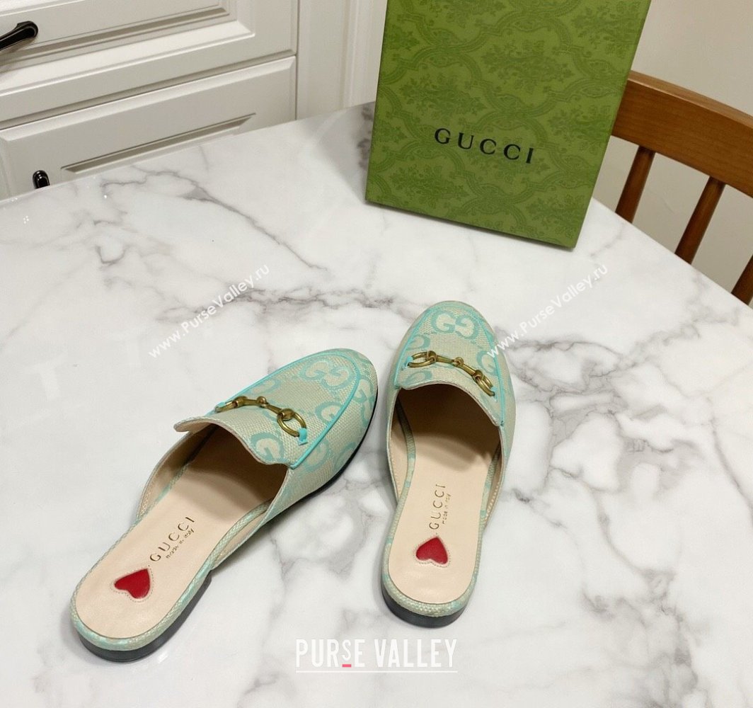 Gucci Princetown Jumbo GG Canvas Flat Slippers Light Green 2025 557730 (SS-250423143)