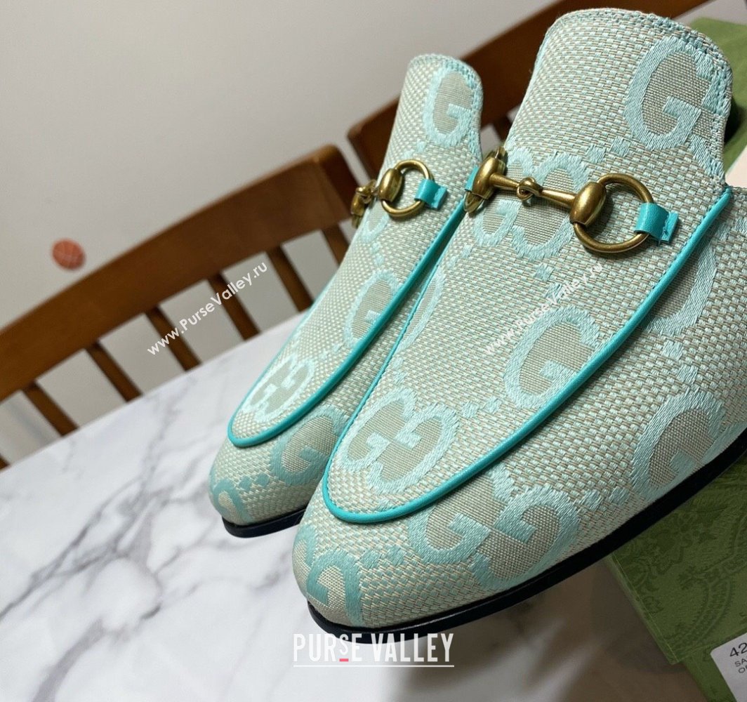 Gucci Princetown Jumbo GG Canvas Flat Slippers Light Green 2025 557730 (SS-250423143)