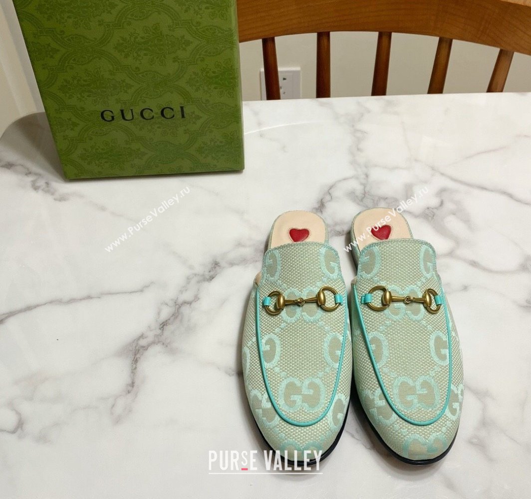 Gucci Princetown Jumbo GG Canvas Flat Slippers Light Green 2025 557730 (SS-250423143)