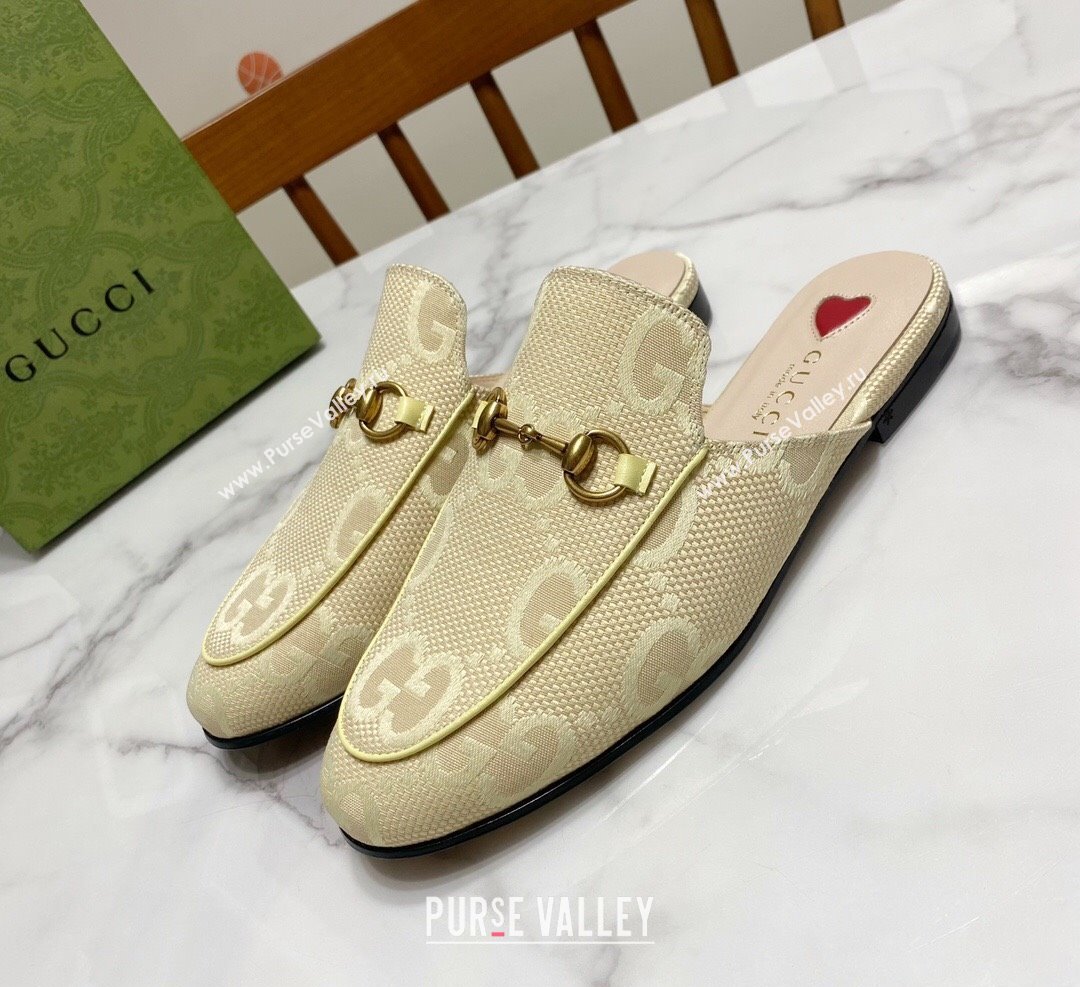 Gucci Princetown Jumbo GG Canvas Flat Slippers Yellow 2025 557730 (SS-250423144)