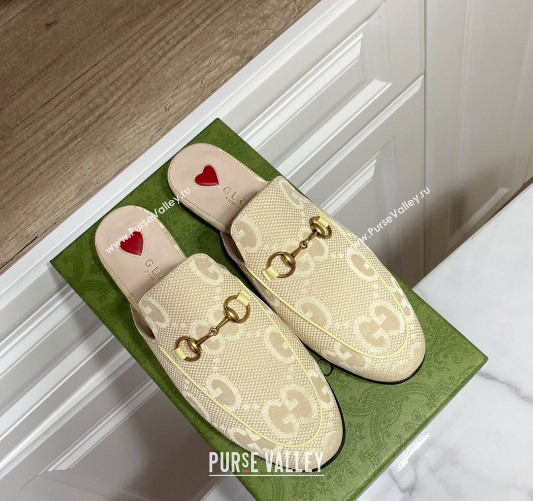 Gucci Princetown Jumbo GG Canvas Flat Slippers Yellow 2025 557730 (SS-250423144)
