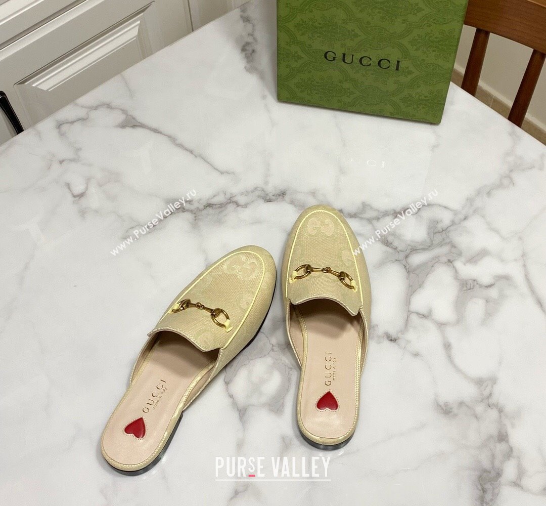 Gucci Princetown Jumbo GG Canvas Flat Slippers Yellow 2025 557730 (SS-250423144)