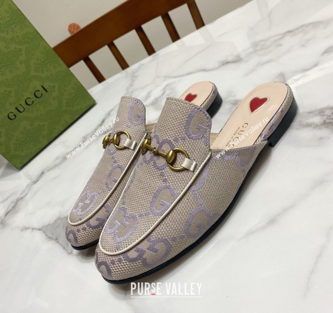 Gucci Princetown Jumbo GG Canvas Flat Slippers Light Purple 2025 557730 (SS-250423146)