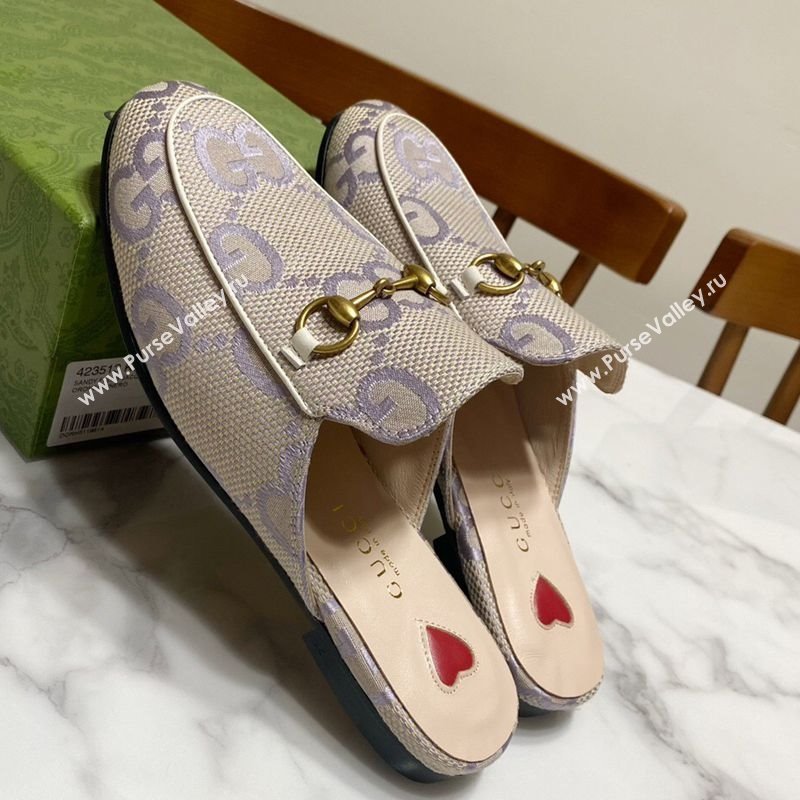 Gucci Princetown Jumbo GG Canvas Flat Slippers Light Purple 2025 557730 (SS-250423146)