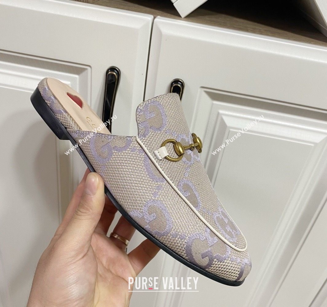 Gucci Princetown Jumbo GG Canvas Flat Slippers Light Purple 2025 557730 (SS-250423146)
