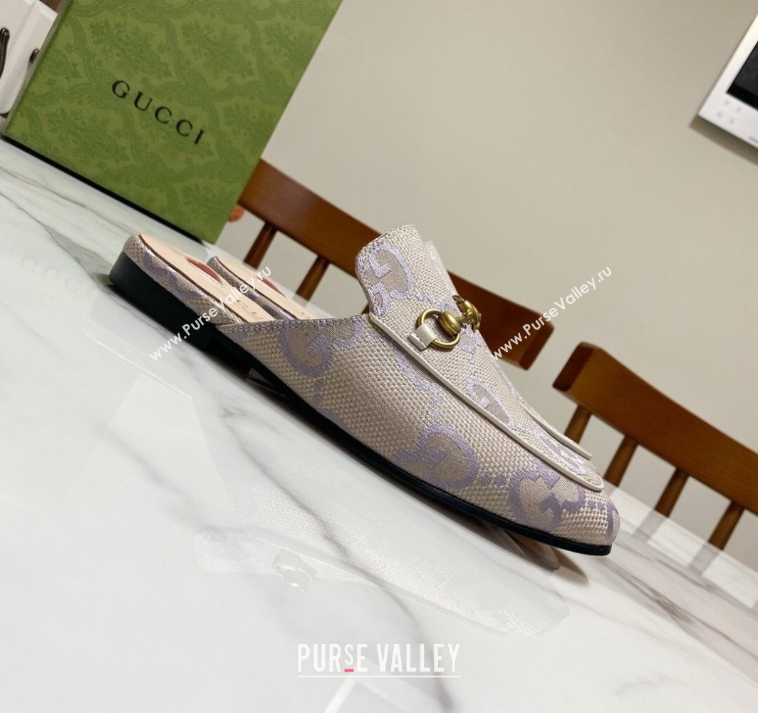Gucci Princetown Jumbo GG Canvas Flat Slippers Light Purple 2025 557730 (SS-250423146)