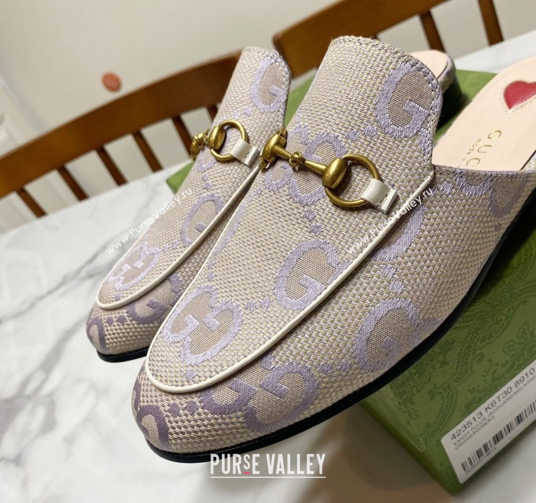 Gucci Princetown Jumbo GG Canvas Flat Slippers Light Purple 2025 557730 (SS-250423146)