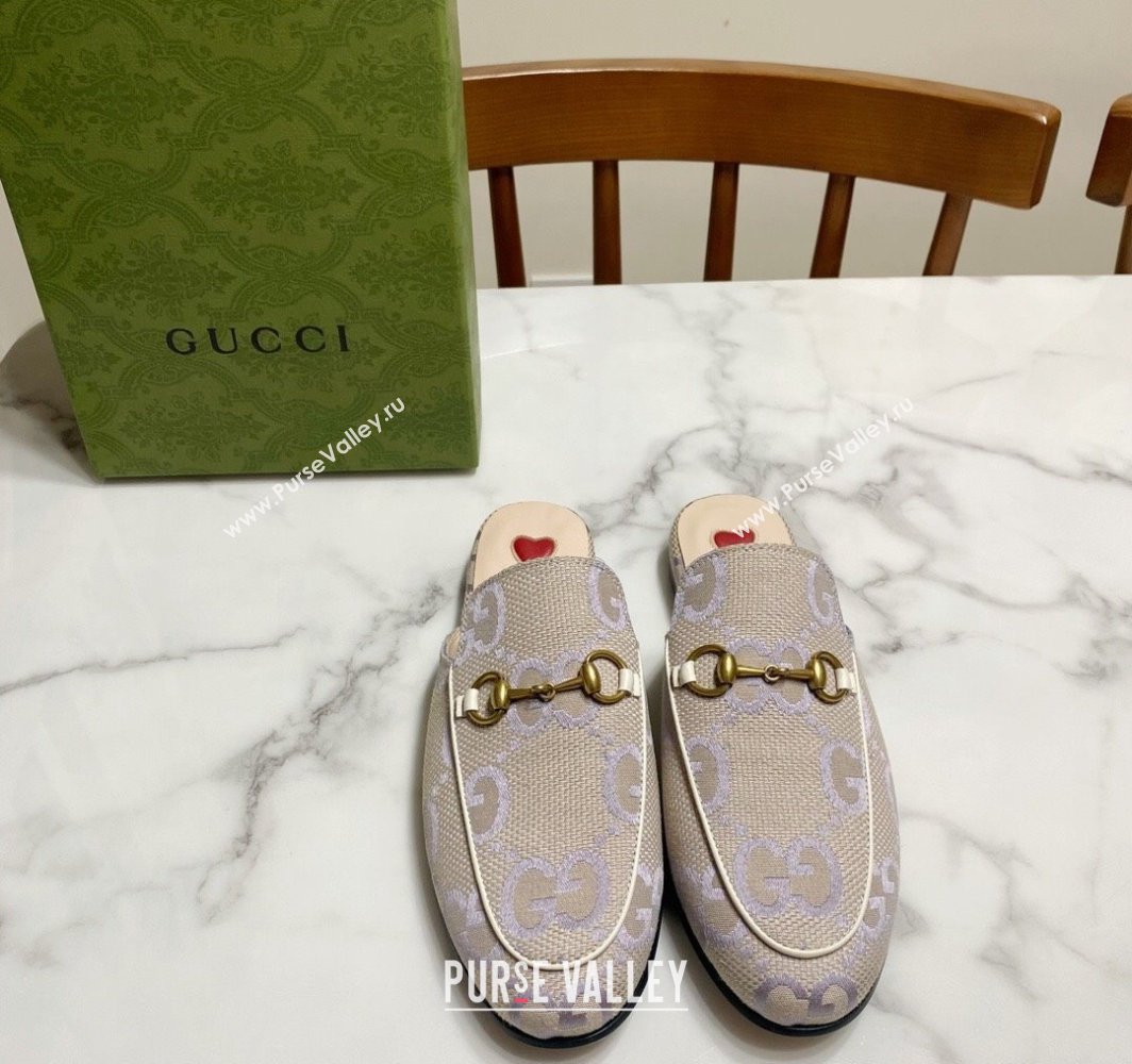 Gucci Princetown Jumbo GG Canvas Flat Slippers Light Purple 2025 557730 (SS-250423146)