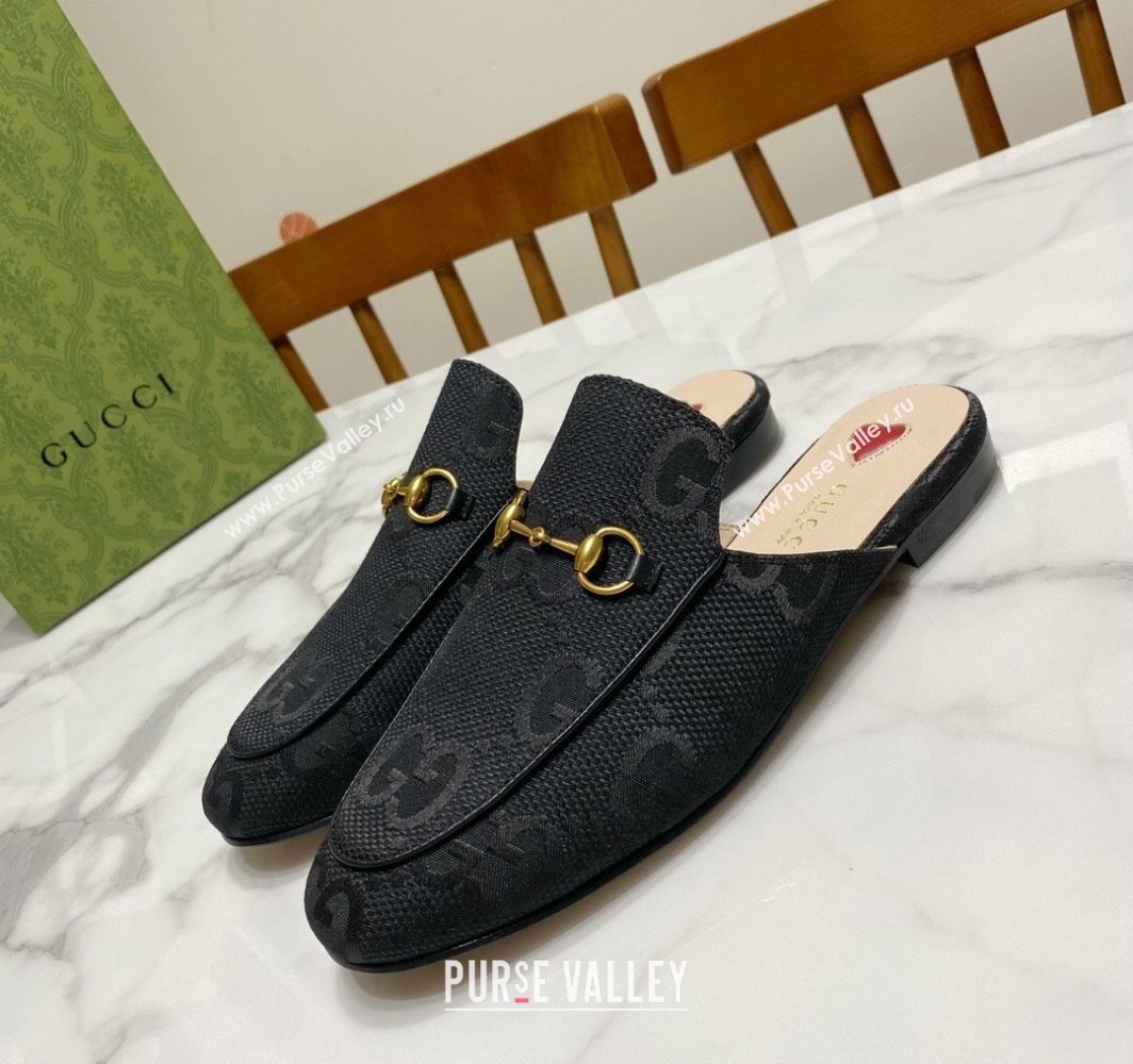 Gucci Princetown Jumbo GG Canvas Flat Slippers Black 2025 557730 (SS-250423147)