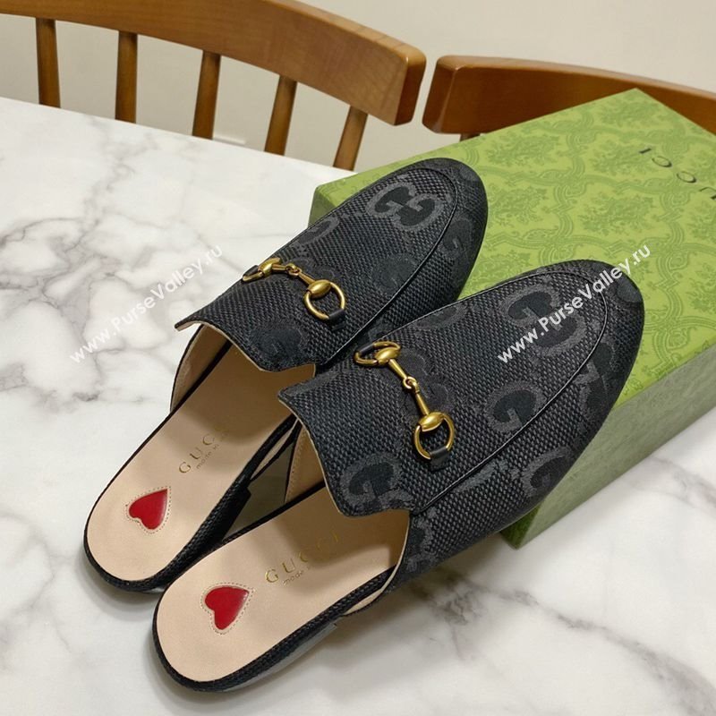 Gucci Princetown Jumbo GG Canvas Flat Slippers Black 2025 557730 (SS-250423147)