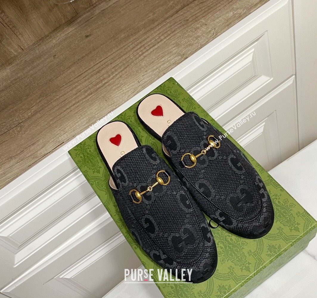 Gucci Princetown Jumbo GG Canvas Flat Slippers Black 2025 557730 (SS-250423147)