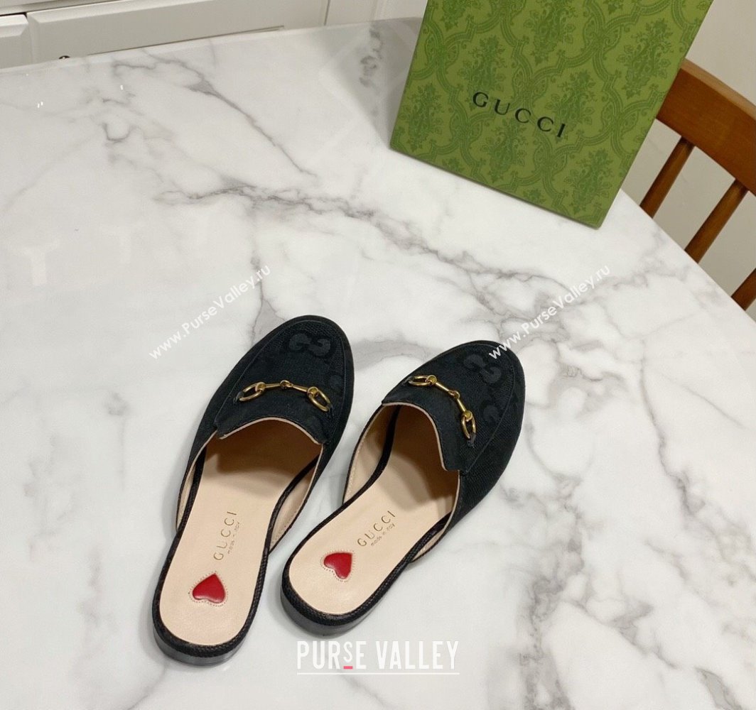 Gucci Princetown Jumbo GG Canvas Flat Slippers Black 2025 557730 (SS-250423147)