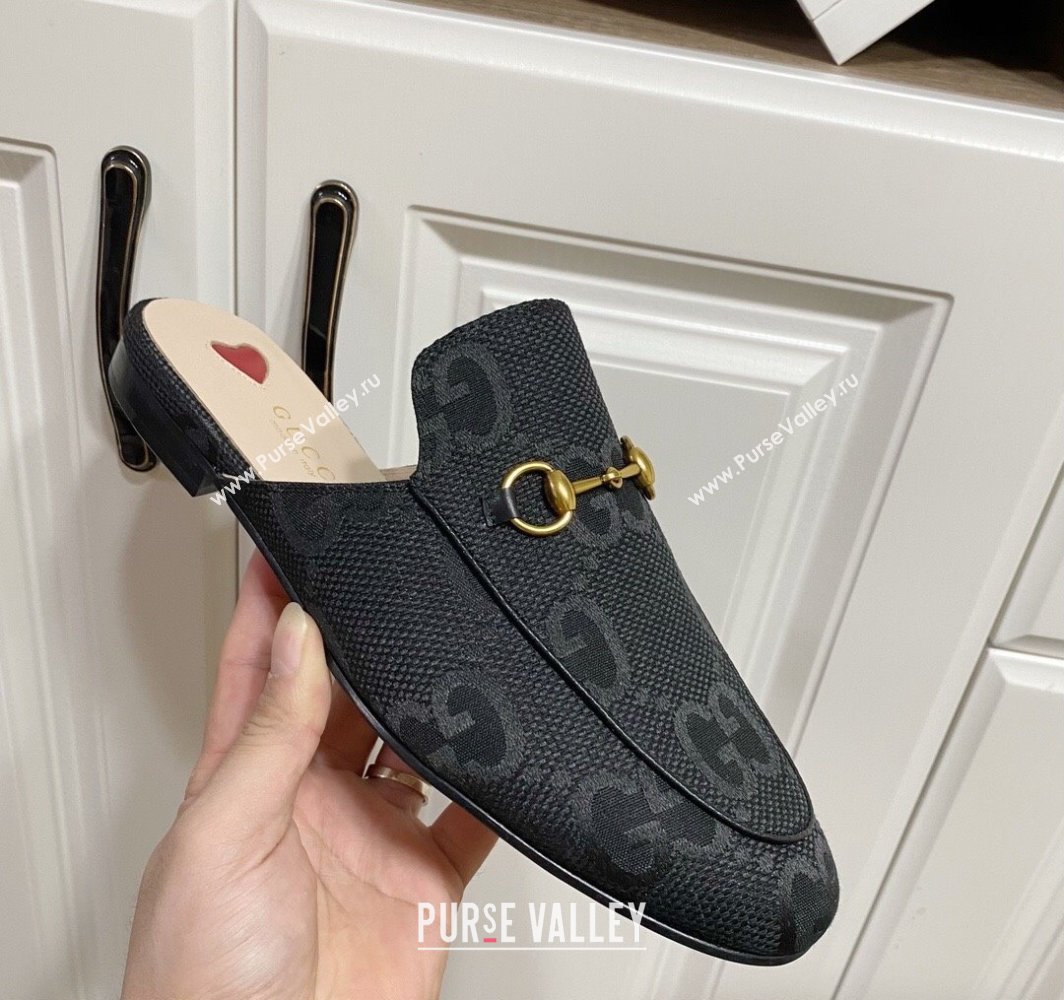 Gucci Princetown Jumbo GG Canvas Flat Slippers Black 2025 557730 (SS-250423147)