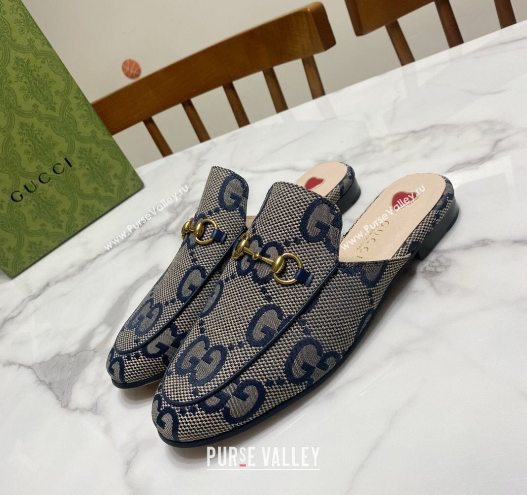Gucci Princetown Jumbo GG Canvas Flat Slippers Grey/Blue 2025 557730 (SS-250423148)