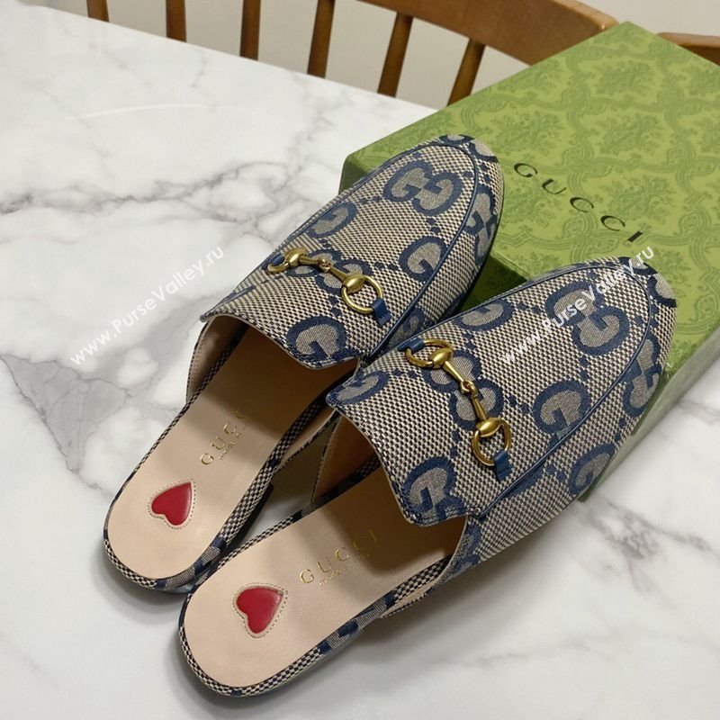 Gucci Princetown Jumbo GG Canvas Flat Slippers Grey/Blue 2025 557730 (SS-250423148)