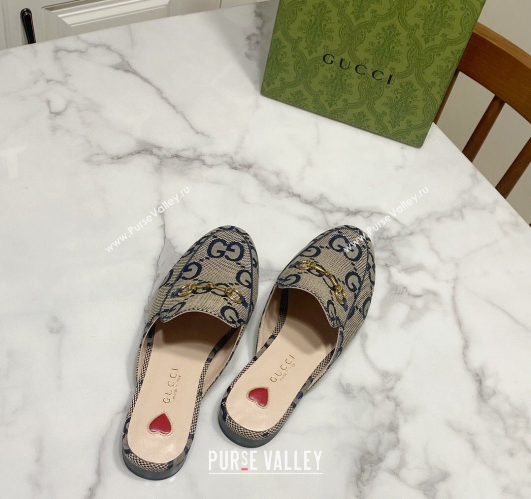 Gucci Princetown Jumbo GG Canvas Flat Slippers Grey/Blue 2025 557730 (SS-250423148)