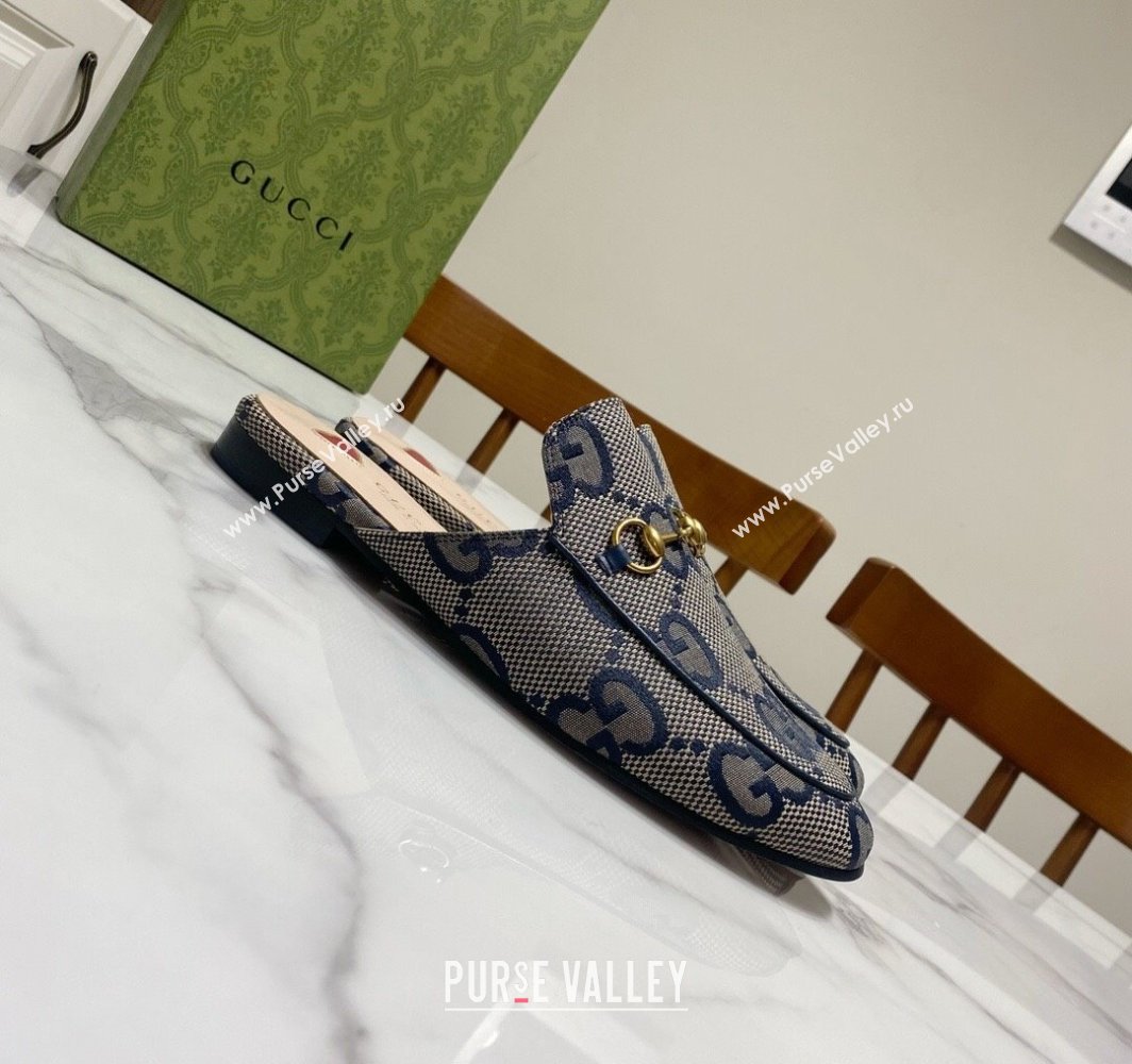 Gucci Princetown Jumbo GG Canvas Flat Slippers Grey/Blue 2025 557730 (SS-250423148)