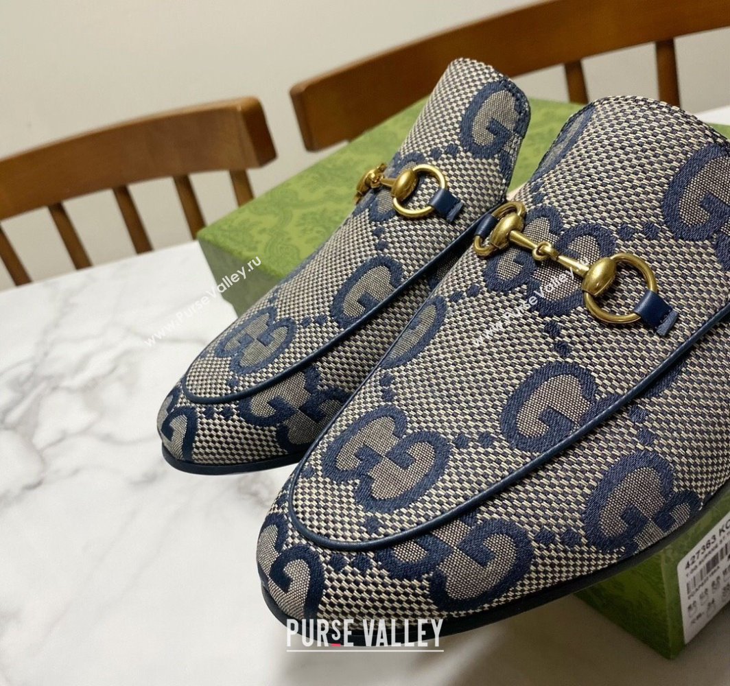 Gucci Princetown Jumbo GG Canvas Flat Slippers Grey/Blue 2025 557730 (SS-250423148)