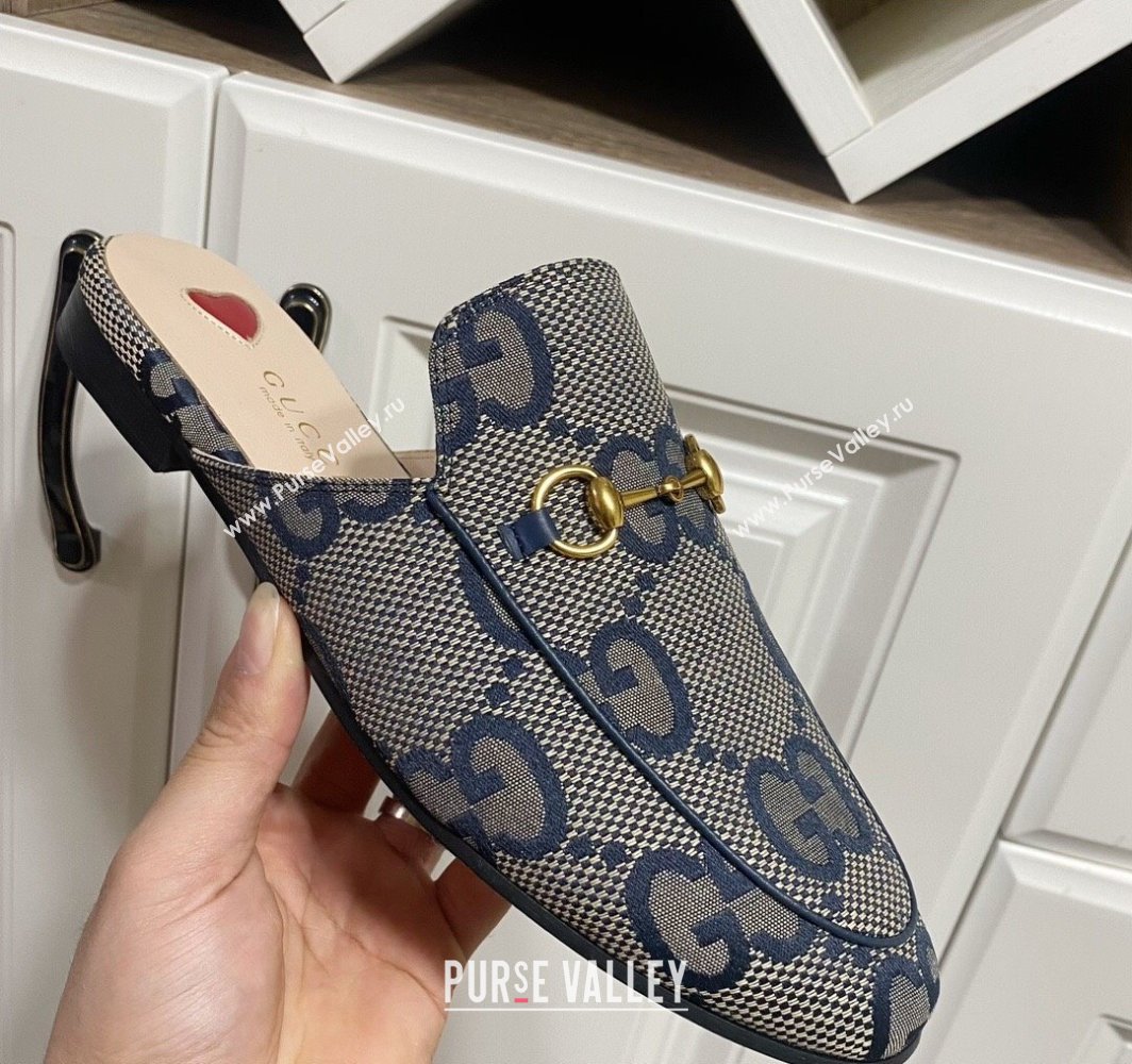 Gucci Princetown Jumbo GG Canvas Flat Slippers Grey/Blue 2025 557730 (SS-250423148)