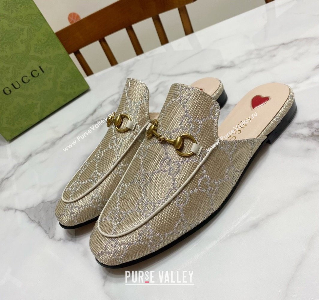 Gucci Princetown GG Embroidered Canvas Flat Slippers Light Gold 2025 557730 (SS-250423149)