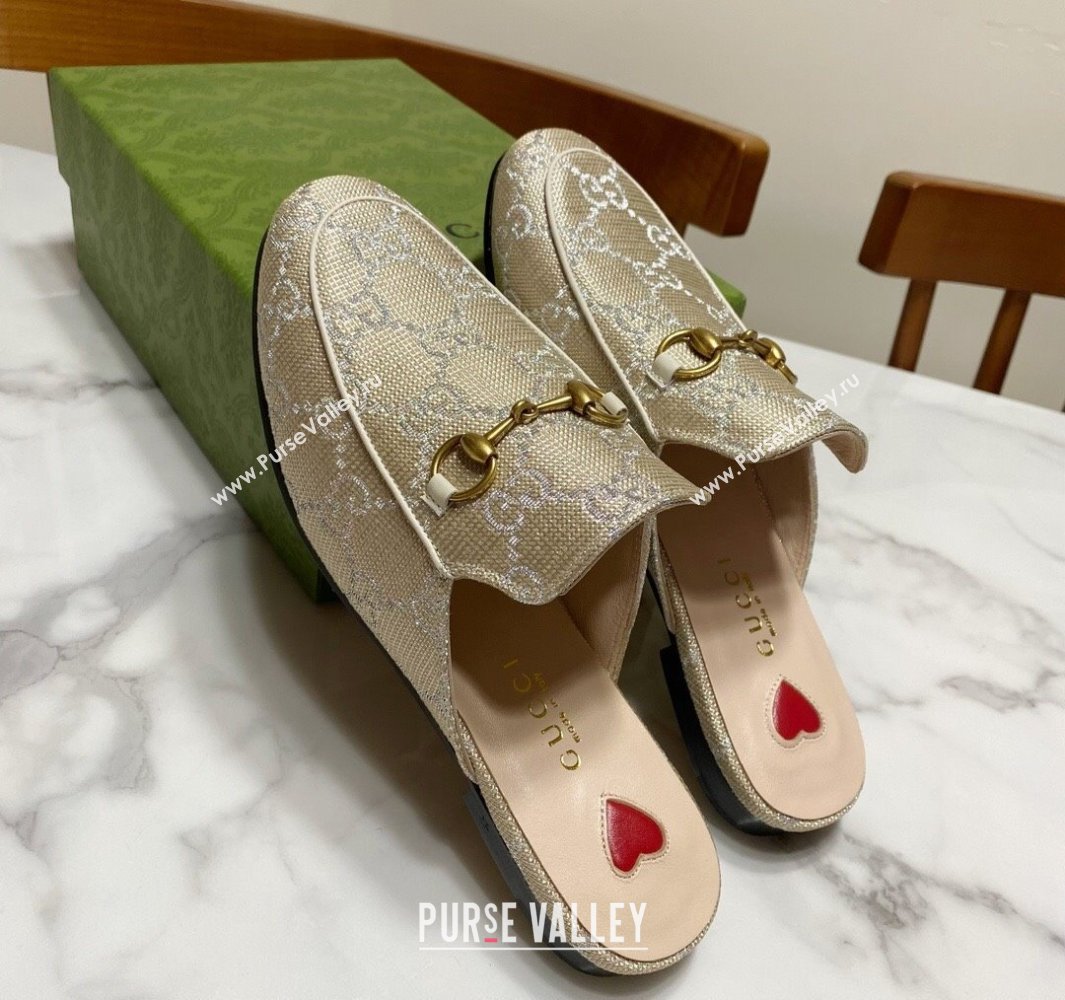 Gucci Princetown GG Embroidered Canvas Flat Slippers Light Gold 2025 557730 (SS-250423149)