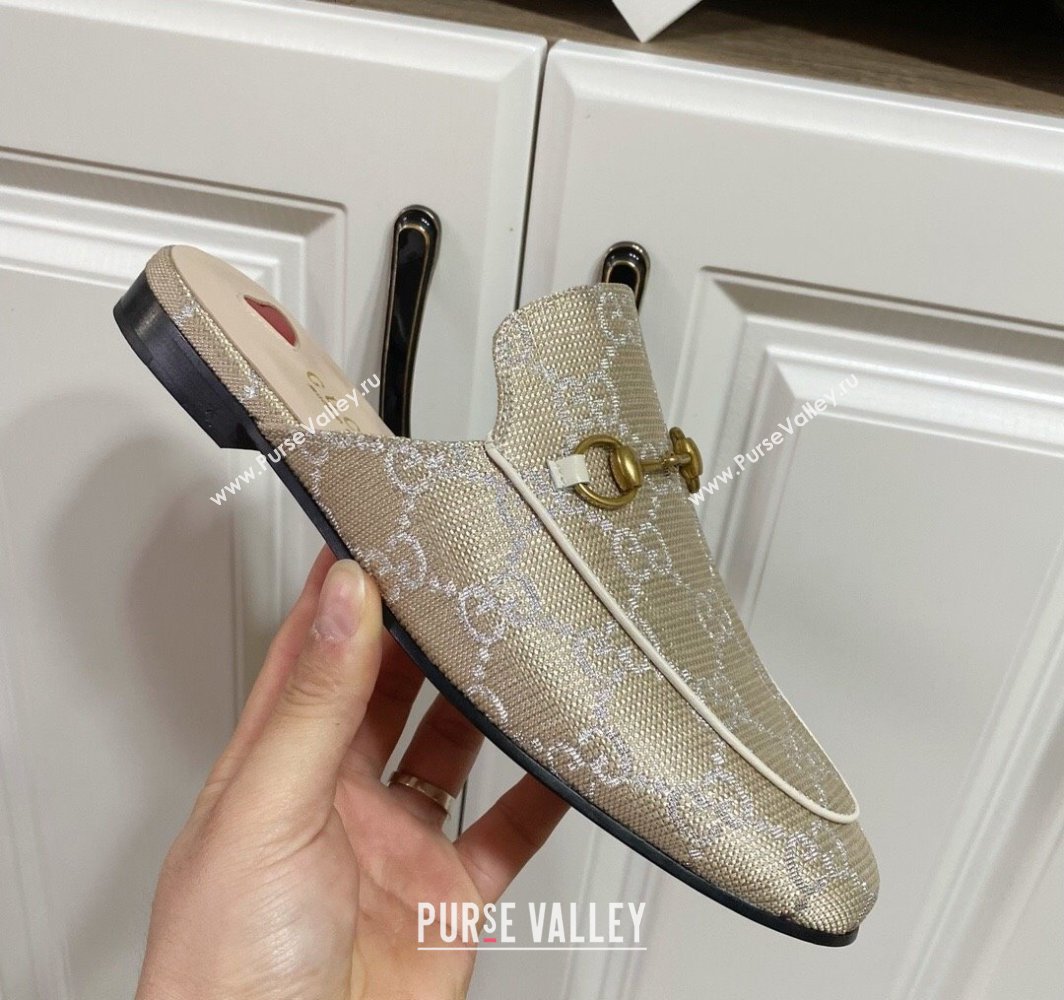Gucci Princetown GG Embroidered Canvas Flat Slippers Light Gold 2025 557730 (SS-250423149)