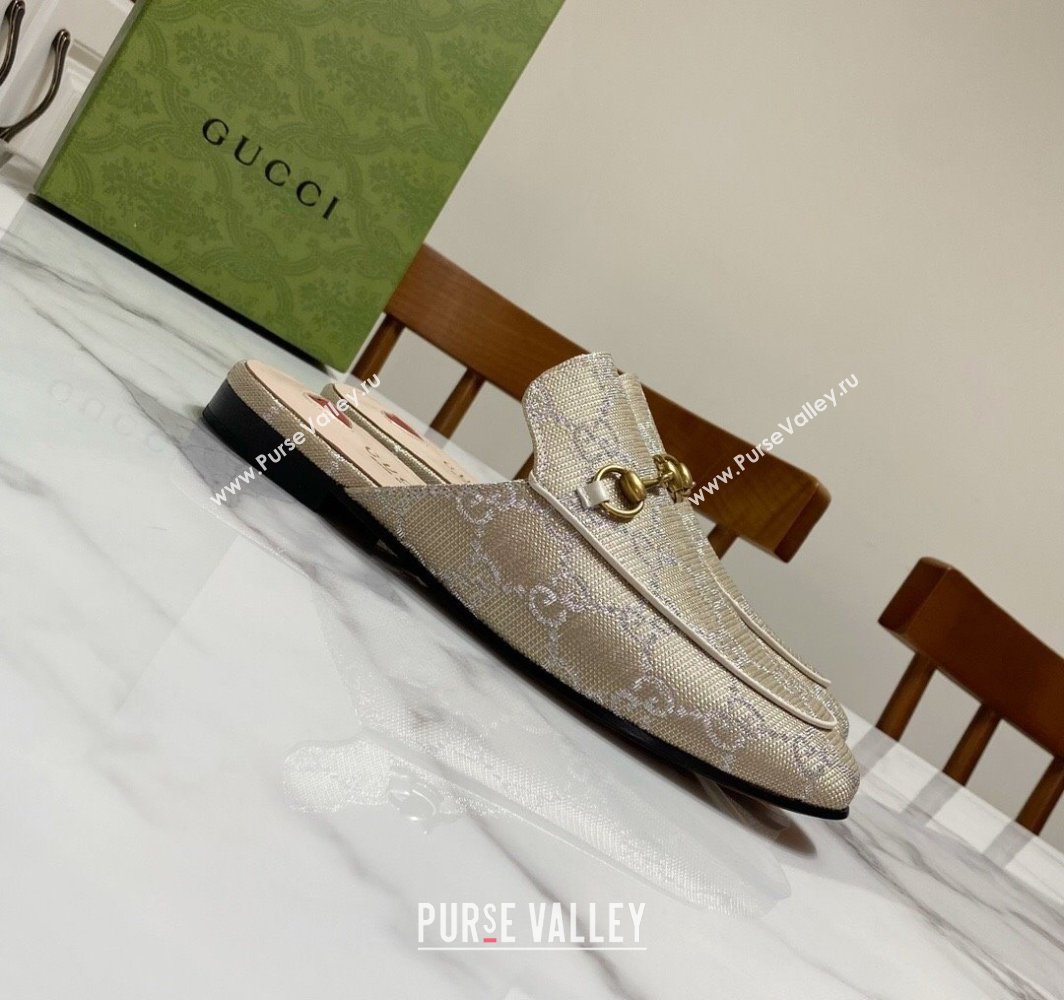 Gucci Princetown GG Embroidered Canvas Flat Slippers Light Gold 2025 557730 (SS-250423149)