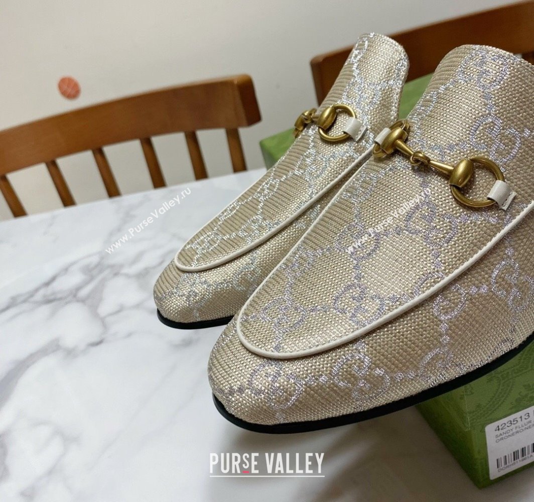 Gucci Princetown GG Embroidered Canvas Flat Slippers Light Gold 2025 557730 (SS-250423149)