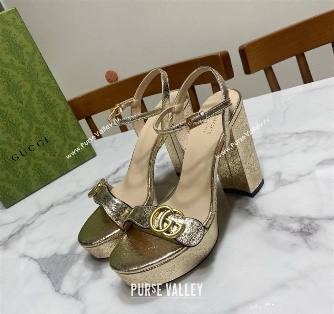 Gucci Leather Wave Platform Sandals 12cm Gold 2025 GG042304 (SS-250423118)