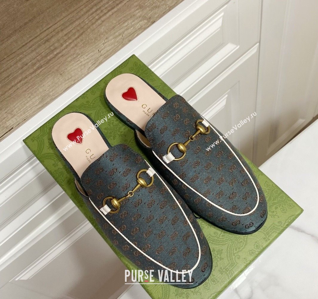 Gucci Princetown GG Embroidered Canvas Flat Slippers Dark Green 2025 557730 (SS-250423150)