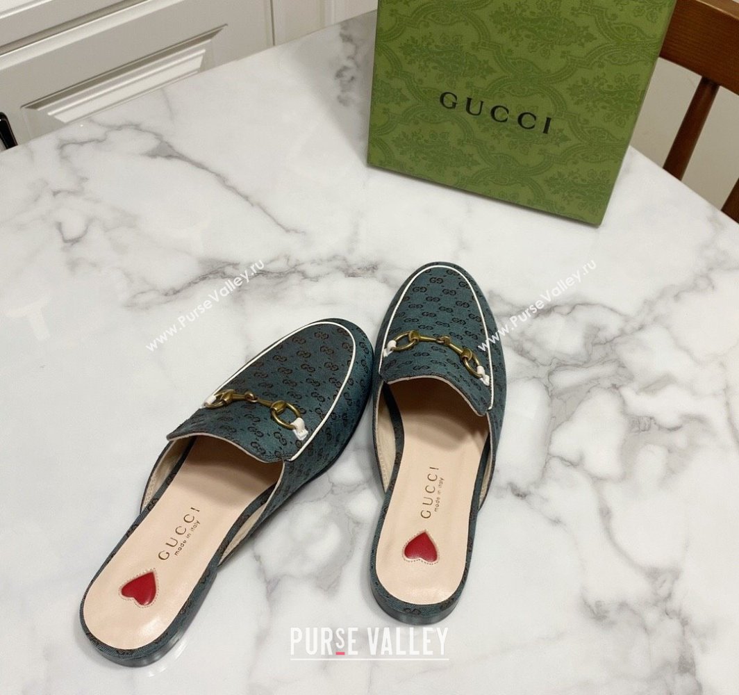 Gucci Princetown GG Embroidered Canvas Flat Slippers Dark Green 2025 557730 (SS-250423150)