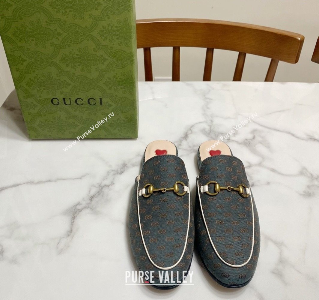 Gucci Princetown GG Embroidered Canvas Flat Slippers Dark Green 2025 557730 (SS-250423150)