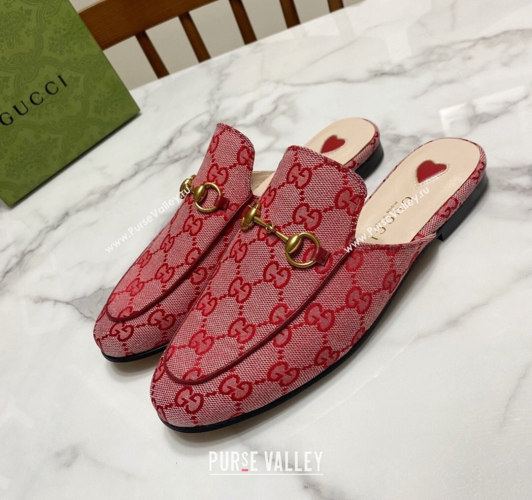 Gucci Princetown GG Embroidered Canvas Flat Slippers Pink/Red 2025 557730 (SS-250423151)